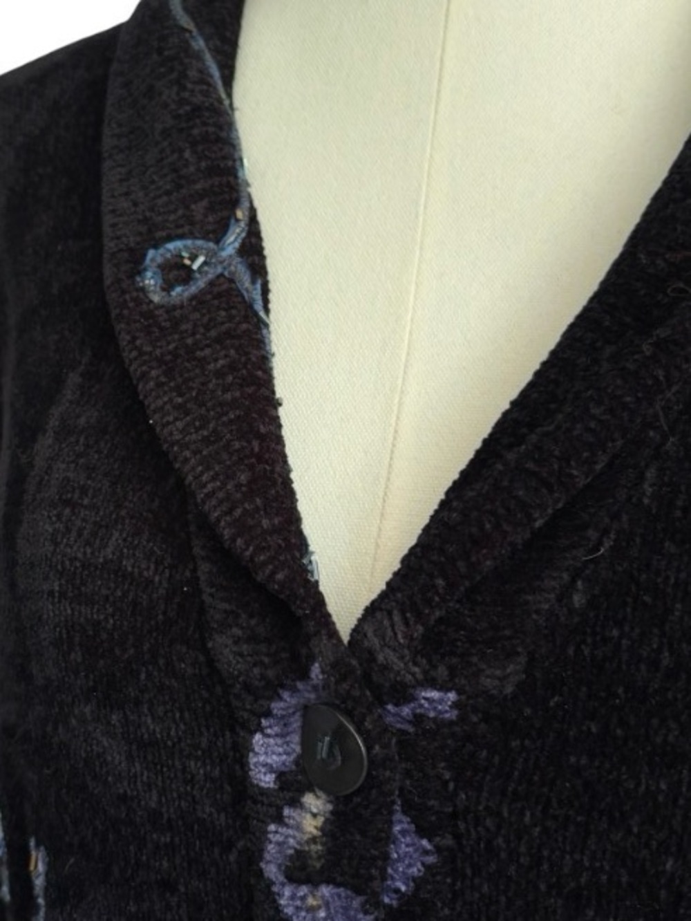 Black Cardigan Stitched Accents Beading Sparkle Art to Wear Size M. SKU 26 - Picture 3 of 14